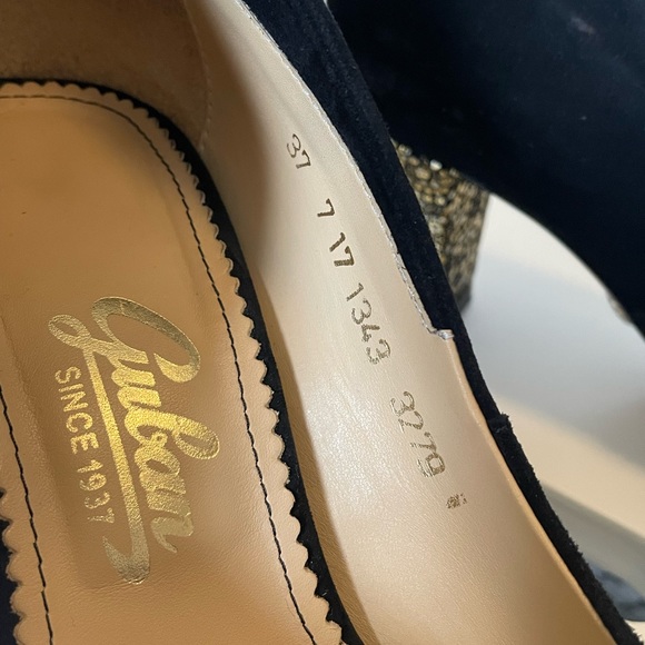 Black Suede High Shoes with Gold Heel Detail - Picture 6 of 8